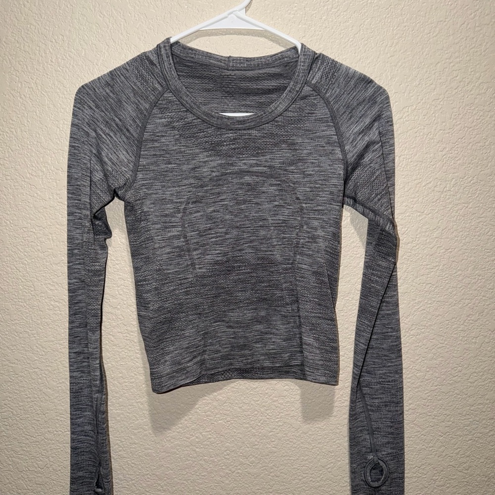 Gray Women's Long Sleeve Top Cropped